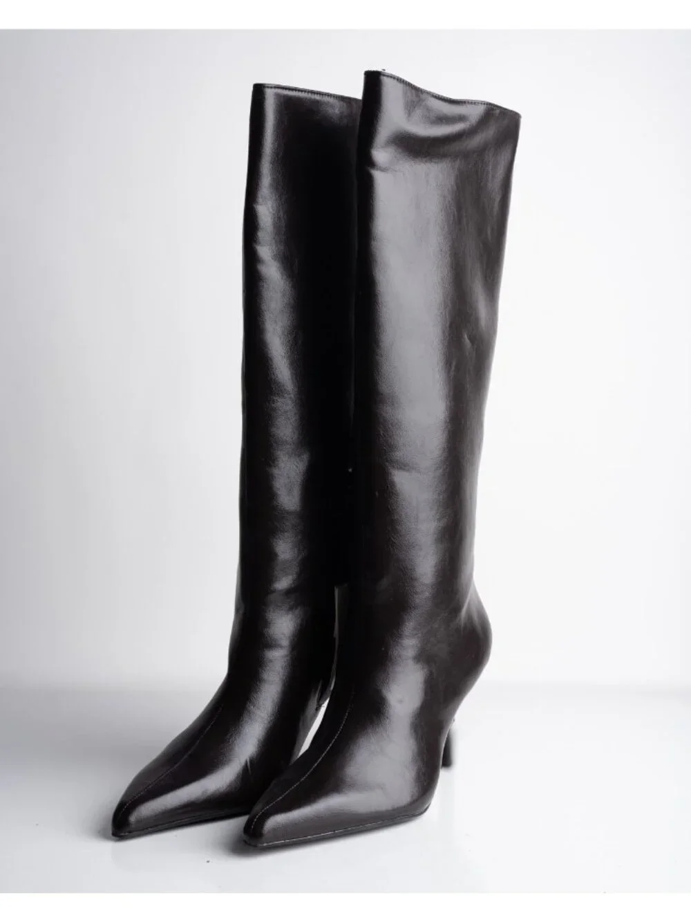 Zara Womens Boots Faux Leather Knee High Heeled Brown Sz US 7.5 EU 38 NWD - Picture 1 of 10